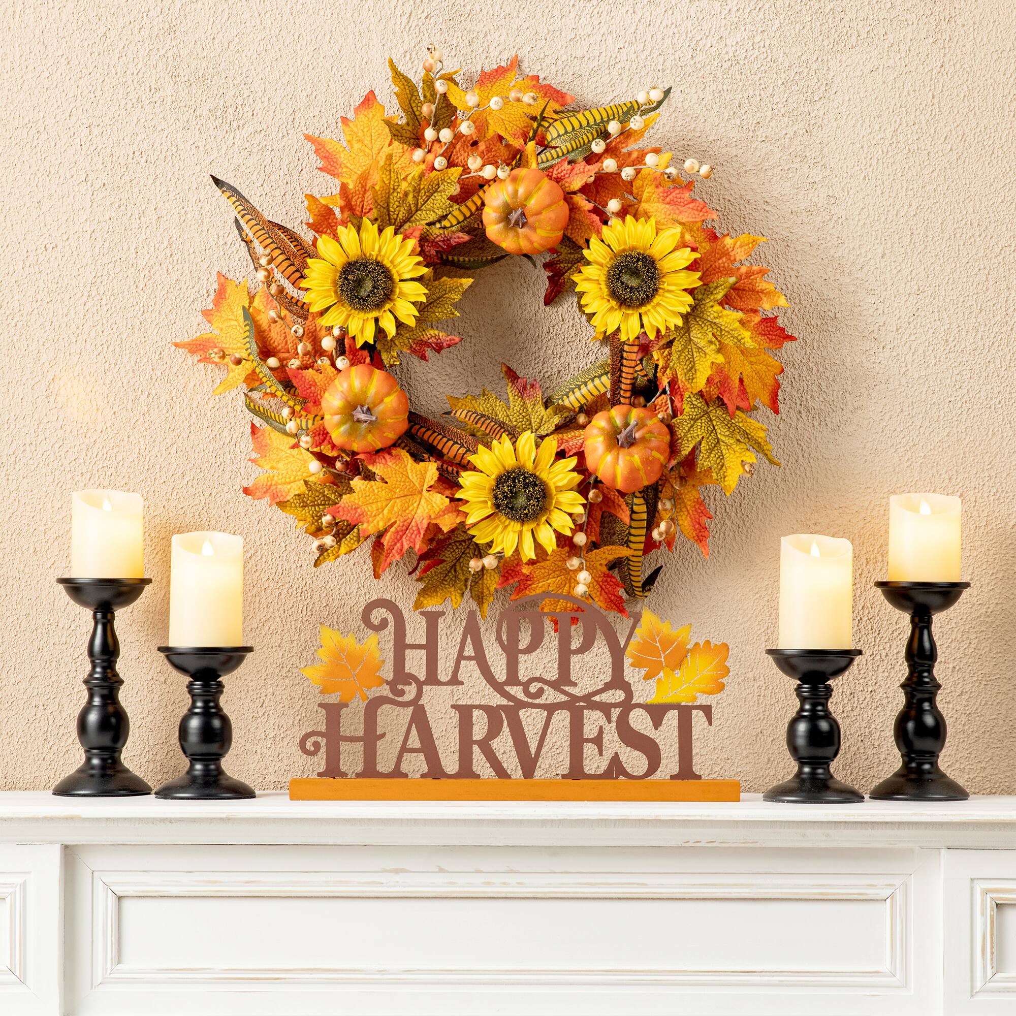 Glitzhome® 24" Fall Sunflower Pumpkin Leaf Wreath